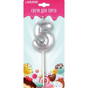 Свеча-цифра для торта "deVENTE. Воздушный шарик" 5, размер свечки 4,2x3,0x1,4 см, цвет серебристый, в пластиковой коробке с подвесом 9060018
