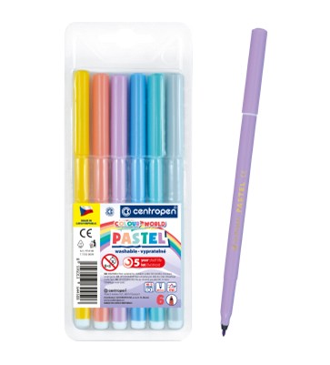 Фломастеры 6цв. CENTROPEN "Colour World Pastel" пастельные цвета, в пластиковой блистерной упаковке (10/300) 7550/6 TP WP