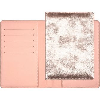 Обложка для паспорта "Voyager" розовая перламутровая, 10x14 см, искусственная кожа фактурная блестящая, поролон, отстрочка, 5 отделений для визиток, в пластиковом пакете с европодвесом 1030011