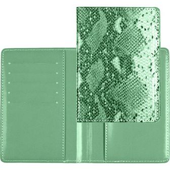 Обложка для паспорта "Sharm" мятная, 10x14 см, искусственная кожа фактурная, отстрочка, 5 отделений для визиток, в пластиковом пакете с европодвесом 1030014