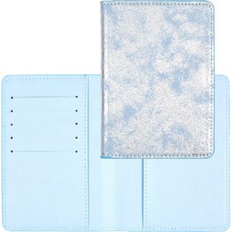 Обложка для паспорта "Shadow" бледно-голубая с серебром, 10x14 см, искусственная кожа с перламутровой патиной, отстрочка, 5 отделений для визиток, в пластиковом пакете с европодвесом 1030915