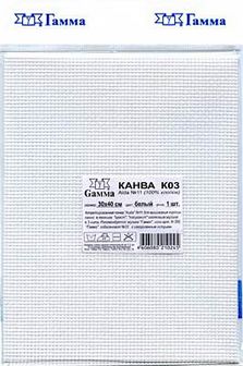 Канва K03 "Gamma" Aida №11 ФАСОВКА 100% хлопок 30 x 40 см белый 1441443452