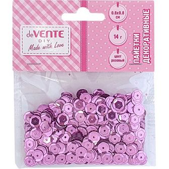 Пайетки декоративные "deVENTE. Metallic" 14 г, размер 8x8 мм, цвет розовый, в пластиковом пакете с блистерным подвесом 8001914