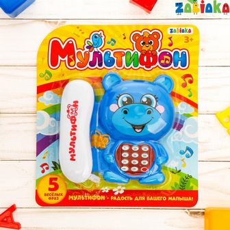 ZABIAKA телефон стационарный "Бегемотик" голубой, звук, работает от батареек SL-01267D   3279488 3279488