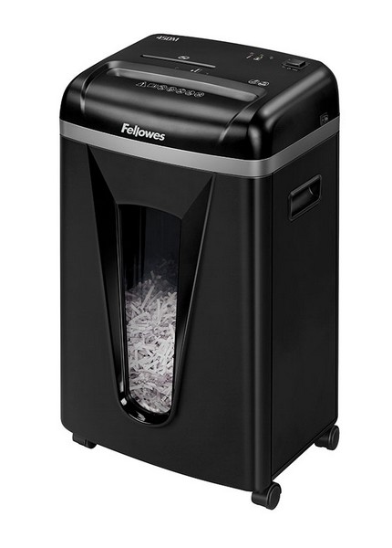 Шредер (уничтожитель бумаг) Fellowes, MicroShred 450M DIN P-5, 2х12мм, 9лст.,22лтр., уничт.: скобы, пл.карты, CD FS-40741 FS-40741