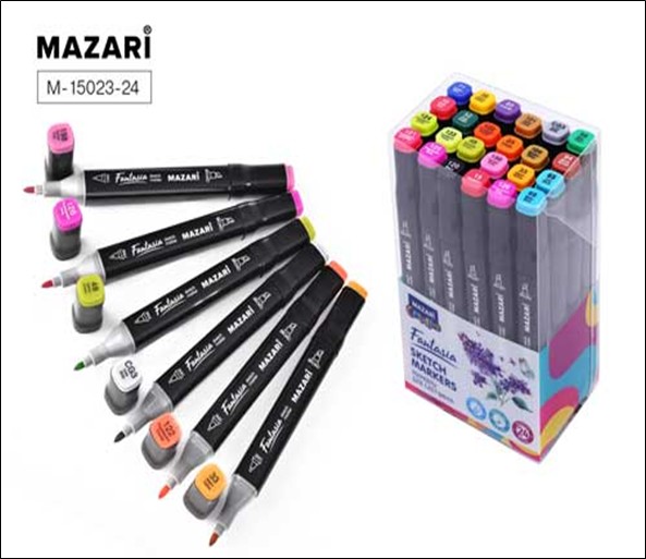 Набор маркеров для скетчинга двусторонние "FANTASIA. Main colors", 24 цв., основные цвета, пулевид./клиновид. наконечники, пиш.узлы 3.0-6.2мм, ПВХ- упаковка M-15023-24