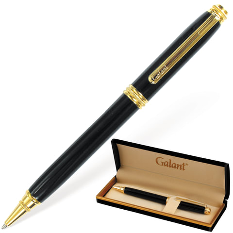 Ручка подарочная шариковая GALANT "Black", корпус черный, золотистые детали, пишущий узел 0,7 мм, синяя, 140405 140405