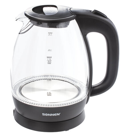 Чайник SONNEN KT-1786, 1,7 л, 2200 Вт, закрытый нагревательный элемент, стекло, 453422 453422