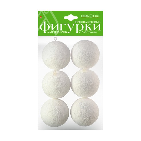 Пенопластовые фигурки. ЗАСНЕЖЕННЫЕ ШАРЫ С ГЛИТТЕРОМ. O 60 мм, 6 шт., Альт 2-802/06