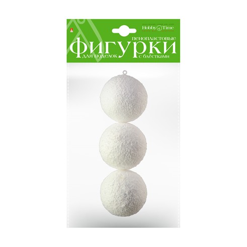 Пенопластовые фигурки. ЗАСНЕЖЕННЫЕ ШАРЫ С ГЛИТТЕРОМ. O 80 мм, 3 шт., Альт 2-802/08