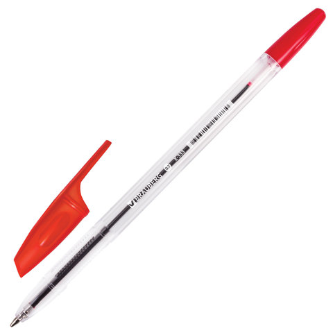 Ручка шариковая BRAUBERG "X-333", КРАСНАЯ, корпус прозрачный, узел 0,7 мм, линия письма 0,35 мм, 142407 142407