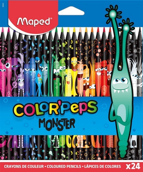 Карандаши 12цв., MAPED COLOR'PEPS BLACK MONSTER, декорированные, пластиковые в картонной коробке с подвесом 862624