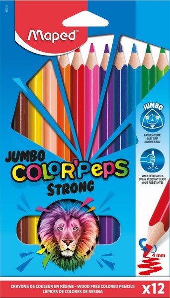 Карандаши 12цв., MAPED COLOR'PEPS JUMBO STRONG макси, пластиковые в картонной коробке с подвесом 863312