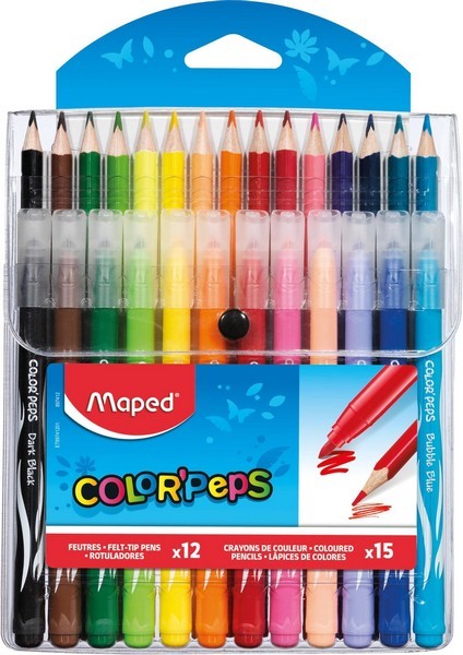 Набор COLOR'PEPS для рисования, 12 фломастеров + 15 цветных карандашей, в футляре MAPED  897412