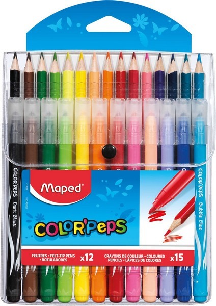Набор COLOR'PEPS для рисования, 12 фломастеров + 15 цветных карандашей, в футляре MAPED 897412