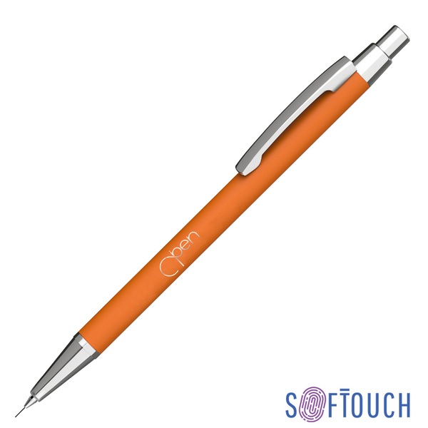 Карандаш механический "Ray", покрытие soft touch, оранжевый 13,7x0,9 см, Лазерная гравировка с логотипом Монди 