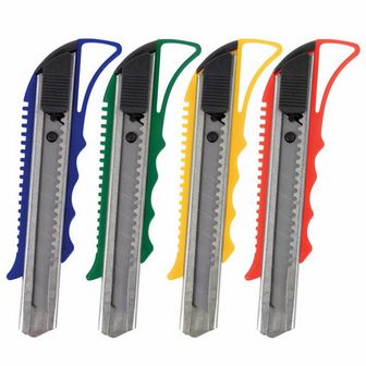 Нож канцелярский 18 мм STAFF "Profit", усиленный, металлические направляющие, автофиксатор, ассорти 237083