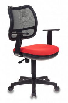 Кресло для руководителя с подлокотниками (спинка черная сетка, сиденье красное 26-22) Ch-797AXSN