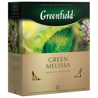 Чай GREENFIELD (Гринфилд) "Green Melissa", зеленый, с мятой, 100 пакетиков в конвертах по 1,5 г, 0879 620220