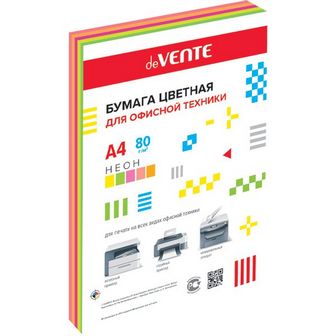 Бумага д/ксер. цветная "deVENTE" фА4, 80г/м2, 250л., неоновые цвета, ассорти (5 цветов) 2072612