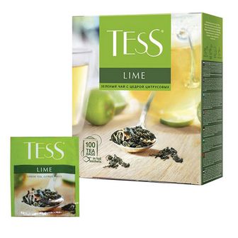Чай TESS (Тесс) "Lime", зеленый с цедрой цитрусовых, 100 пакетиков по 1,5 г, 0920-09 621035