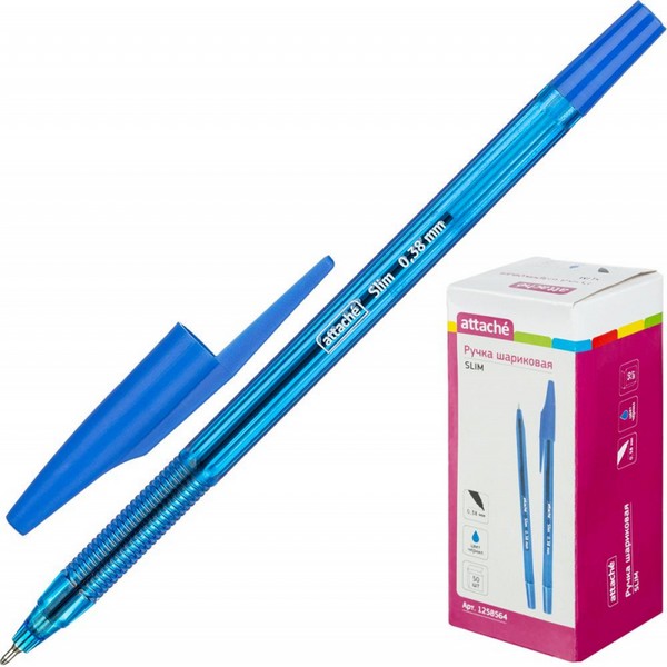 Ручка шар. Attache Slim  0,38/0,5мм., синяя, тонированный  корпус 1258564