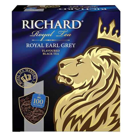 Чай RICHARD "Royal Earl Grey" черный цейлонский с бергамотом, 100 пакетиков по 2 г, 610250 622172