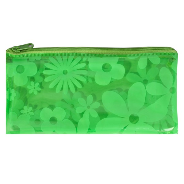 Пенал - косметичка "Цветы" зеленый, 22,5 см х 12 см, ПВХ - силикон, молния, Alingar AL8625/1