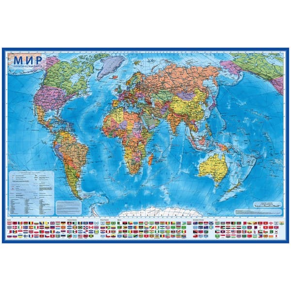 Карта "Мир" политическая, 1:21,5млн., 1570*1070мм, интерактивная, с ламинацией, европодвес, Globen КН063