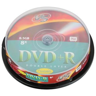 Диски DVD+R VS 8,5 Gb 8x, штучно ., Cake Box, двухслойный, VSDVDPRDLCB1002 511547