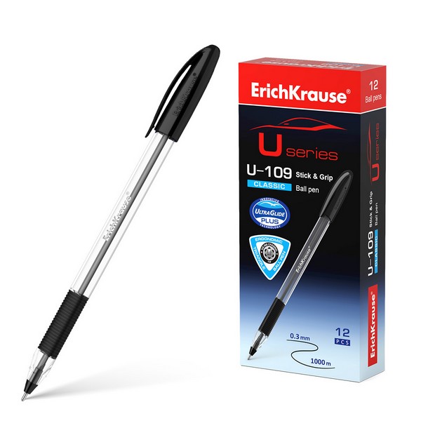 Ручка шар. ErichKrause U-109 Classic Stick&Grip, Ultra Glide Technology черная, 1.0мм (12/144) 53743