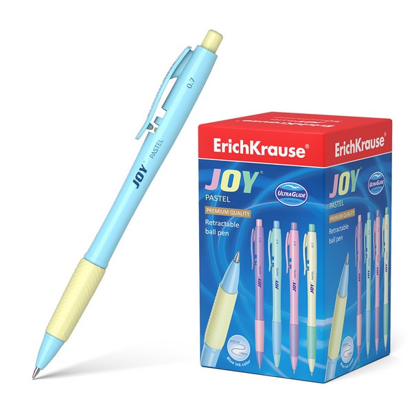 Ручка шариковая автоматическая ErichKrause JOY® Matic&Grip Pastel, Ultra Glide Technology, с резиновым грипом, 0.7 мм, синяя (12/144/1728) 55394
