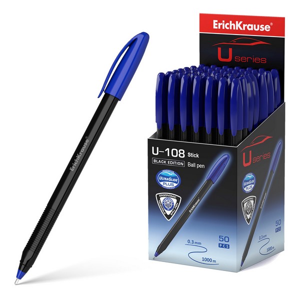 Ручка шариковая ErichKrause® U-108 Stick Black Edition 1.0, Ultra Glide Technology, цвет чернил синий 46777