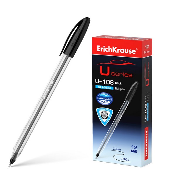 Ручка шар. ErichKrause U-108 Classic Stick Ultra Glide Technology, черная, 1.0мм (12/144) 53698