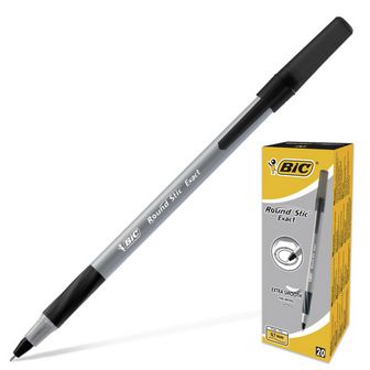 Ручка шариковая с грипом BIC "Round Stic Exact", ЧЕРНАЯ, корпус серый, узел 0,8 мм, линия письма 0,3 мм, 918542 141771