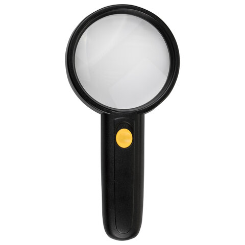 Лупа просмотровая BRAUBERG, С ПОДСВЕТКОЙ, диаметр 75 мм, увеличение 3, корпус черный 454130