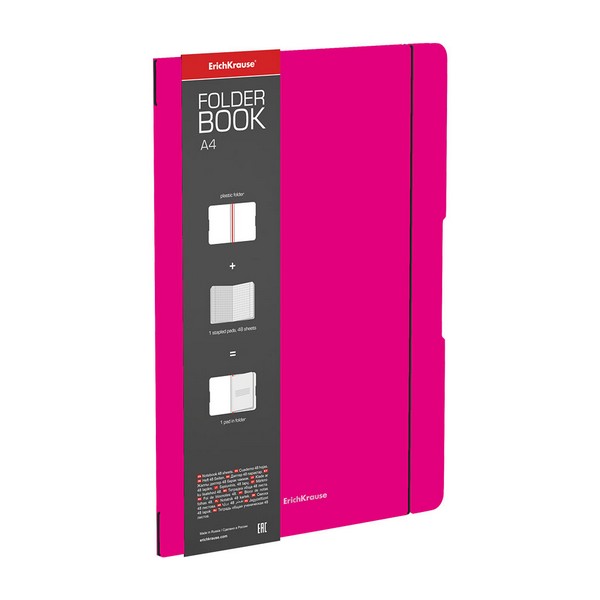 Тетрадь фА4 48л. кл., в съемной пластиковой обложке "FolderBook Neon"  розовый, ErichKrause (4/28) 56102