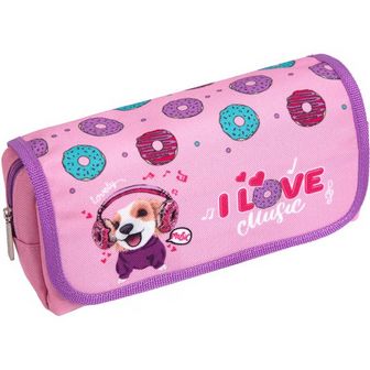 Пенал - косметичка "deVENTE. Music Dog" 20,5x9,5x7 см, прямоугольный, 2 отделения на молнии, наружный карман на молнии, с верхней створкой на липучке, текстильный 7025296