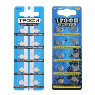 Батарейка алкалиновая "Трофи" Alkaline Cell, G3 (392, LR736, LR41)-10BL, 1.5В, блистер,10 шт. 478936 478936     