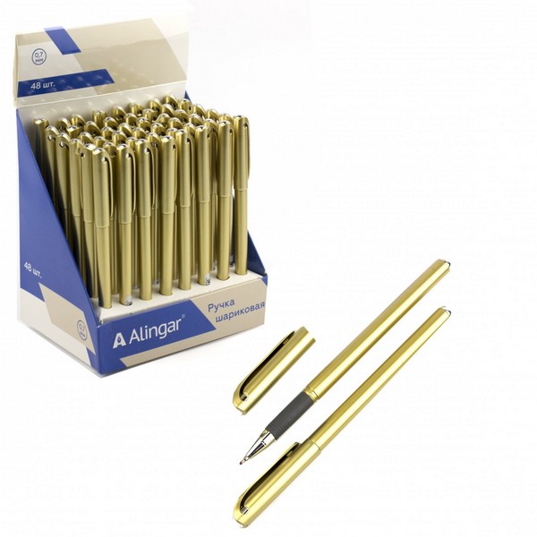Ручка шар. Alingar, 0,5 мм, синяя, игольчатый, металлизированный наконечник, резиновый грип, круглый, золотой, пластиковый корпус, картон.упак. AL2029G