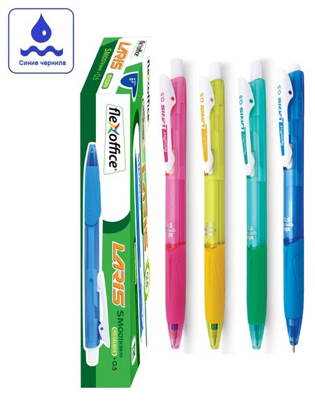 Ручка шариковая Flexoffice Laris, 0.5 мм, синяя  с резиновым грипом, с масляными чернилами, корпус ассорти FO-GELB014MIX BLUE