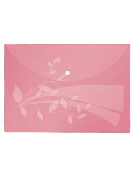 Папка-конверт пластиковая 0.12мм, на кнопке фА4, розовая, Flexoffice FO-CBF02 PINK