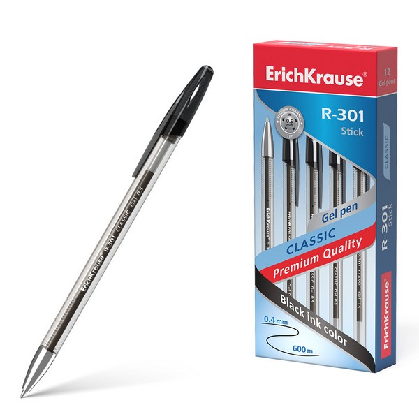 Ручка гел. ErichKrause "R-301 Classic Gel Stick" 0.5, черный (12/144/1728) 53347