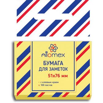 Бумага д/заметок с кл. слоем "Attomex" 51*76 мм, 100 листов, офсет 60 г/м2, желтая 2010001