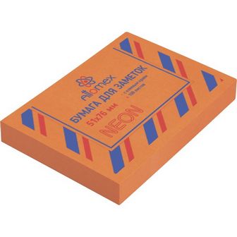 Бумага д/заметок с кл. слоем "Attomex" 51x76 мм, 100 листов, офсет 75 г/м2, неоновая оранжевая 2010906
