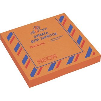 Бумага д/заметок с кл. слоем "Attomex" 76x76 мм, 100 листов, офсет 75 г/м2, неоновая оранжевая 2010916