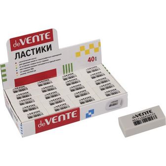 Ластик deVENTE "Box" синтетический каучук, прямоугольный белый, 31x13x9 мм, dust-free, в картонном дисплее 4070906