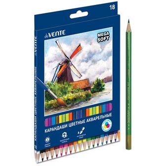 Карандаши акварельные 18цв., deVENTE "deVENTE. ART" 4М, диаметр грифеля 3 мм, шестигранные, с кисточкой, в картонной коробке 5023121