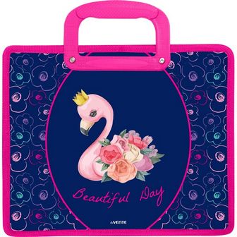 Папка для тетрадей, ИЗО и технологии фА4, 34,5x30,5x10 см, "deVENTE. Flamingo" с текстильным расширением 10 см, на молнии сверху, пластик 400 мкм, пластиковые ручки 8053154