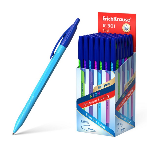 Ручка шариковая автоматическая ErichKrause® R-301 Matic Neon 0.7мм, синяя (50/400)  53343
